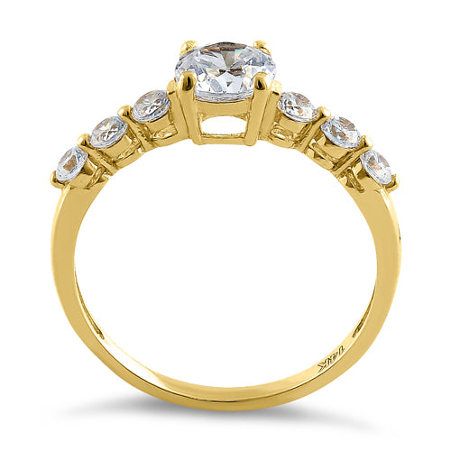 Solid 14K Yellow Gold Regal Round CZ Ring