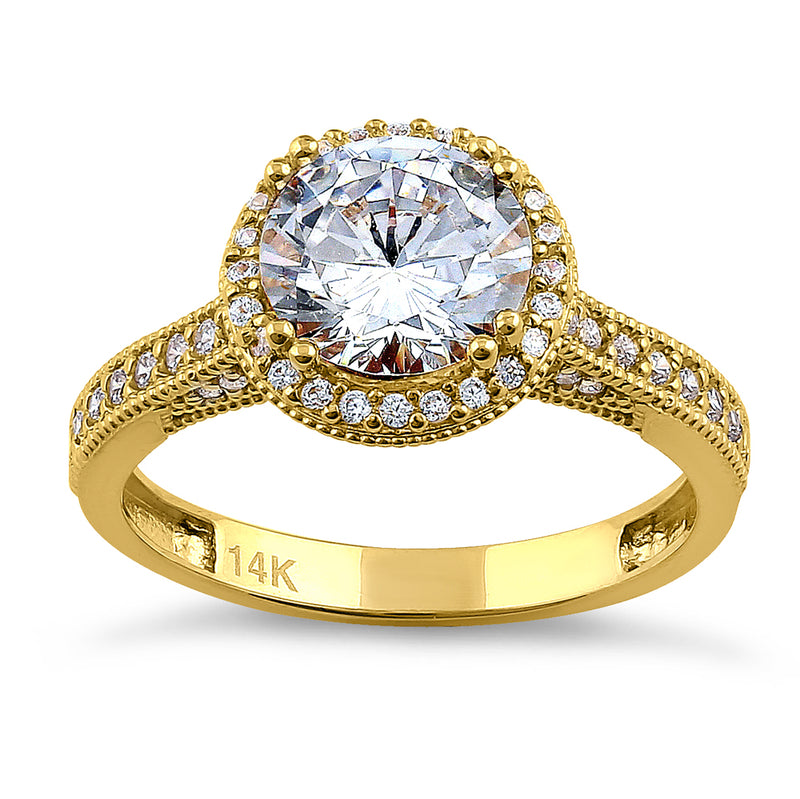 Solid 14K Yellow Gold & Rose Gold Plated Round Cut Halo CZ Engagement Ring