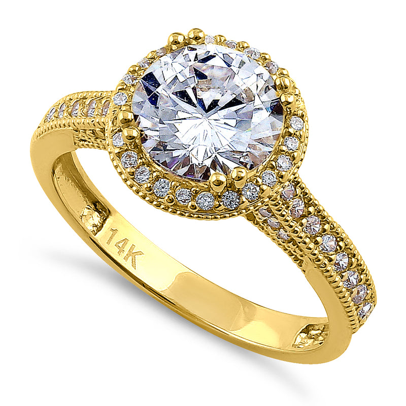 Solid 14K Yellow Gold & Rose Gold Plated Round Cut Halo CZ Engagement Ring