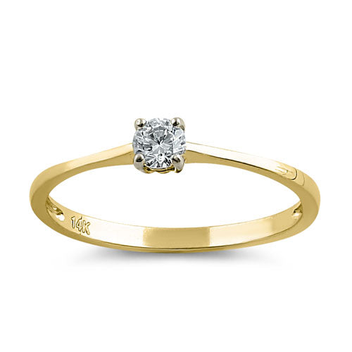 Solid 14K Gold Small Solitaire CZ Ring