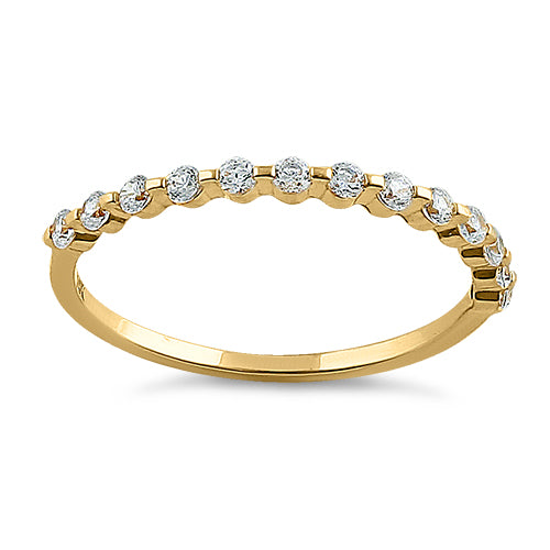 Solid 14K Yellow Gold Row Round Clear CZ Ring