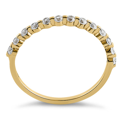 Solid 14K Yellow Gold Row Round Clear CZ Ring