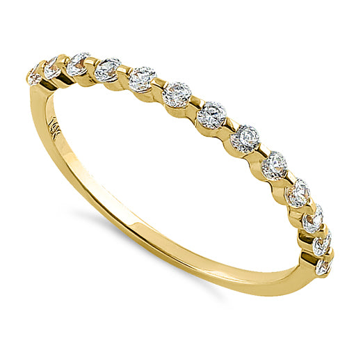 Solid 14K Yellow Gold Row Round Clear CZ Ring