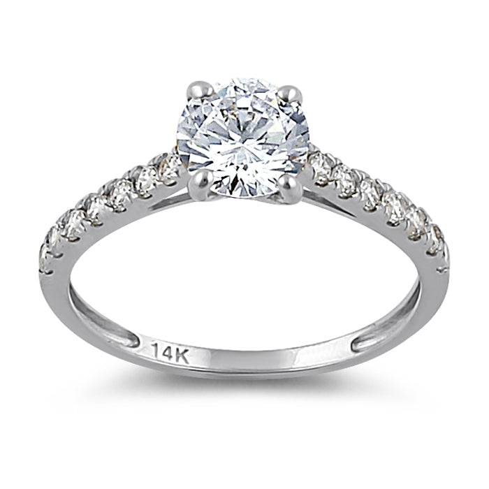 Solid 14K White Gold Solitaire Round Clear CZ Engagement Ring