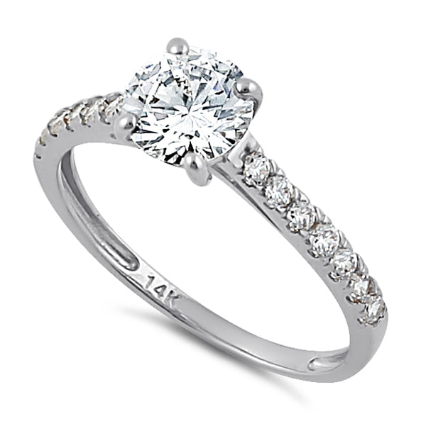 Solid 14K White Gold Solitaire Round Clear CZ Engagement Ring