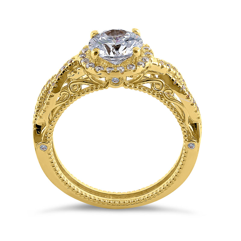 Solid 14K Yellow Gold Royal Twist Round Cut CZ Engagement Ring