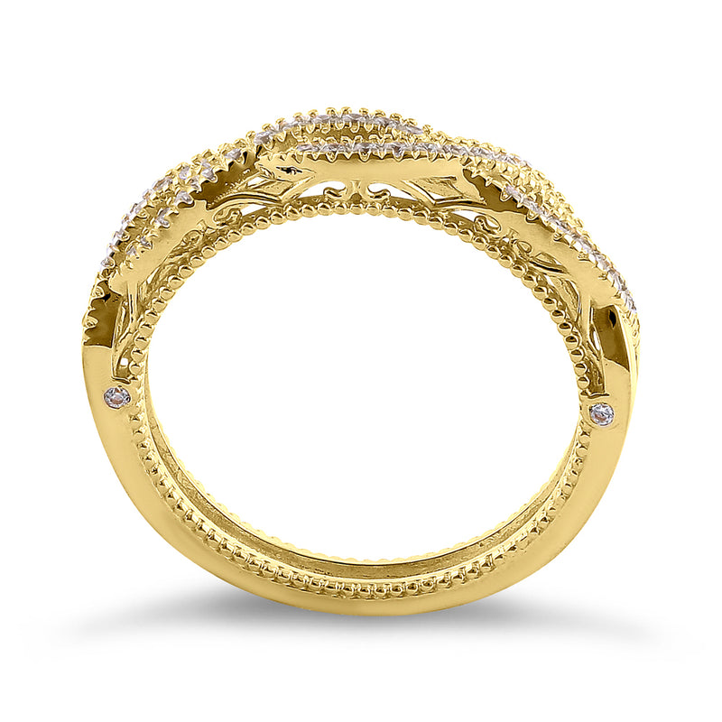 Solid 14K Yellow Gold Classic Twist CZ Ring
