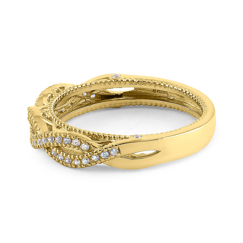 Solid 14K Yellow Gold Classic Twist CZ Ring