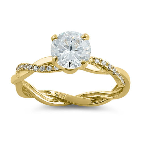 Solid 14K Gold Twisted Solitaire CZ Ring