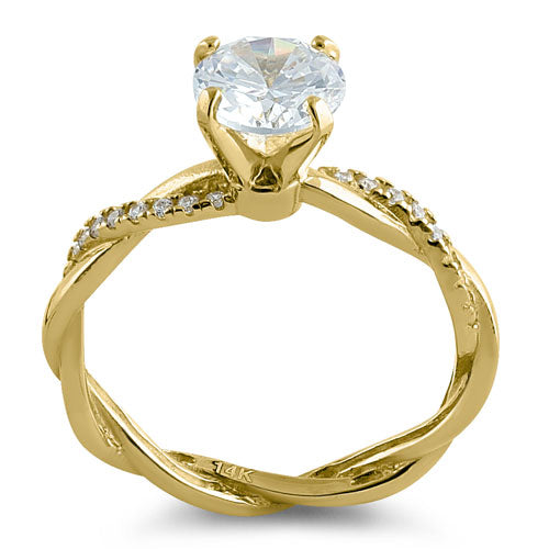 Solid 14K Gold Twisted Solitaire CZ Ring