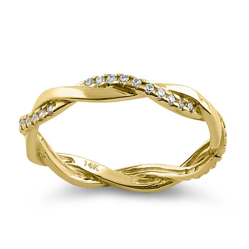 Solid 14K Gold Twisted CZ Ring