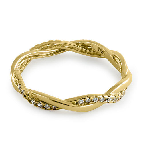 Solid 14K Gold Twisted CZ Ring