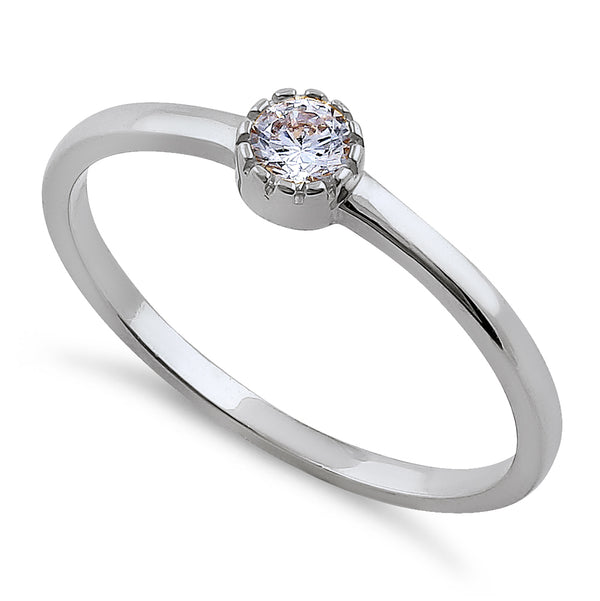 Solid 14K White Gold Round Cut Inlay CZ Engagement Ring
