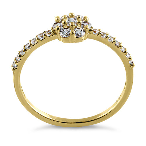 Solid 14K Yellow Gold Flower CZ Ring