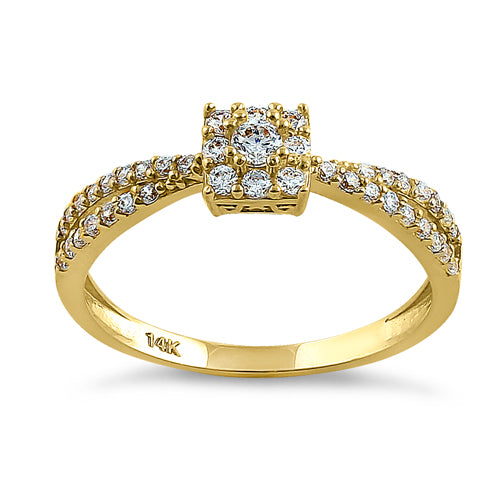Solid 14K Yellow Gold Modern Square Round CZ Ring