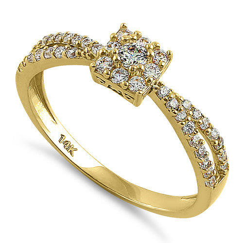 Solid 14K Yellow Gold Modern Square Round CZ Ring