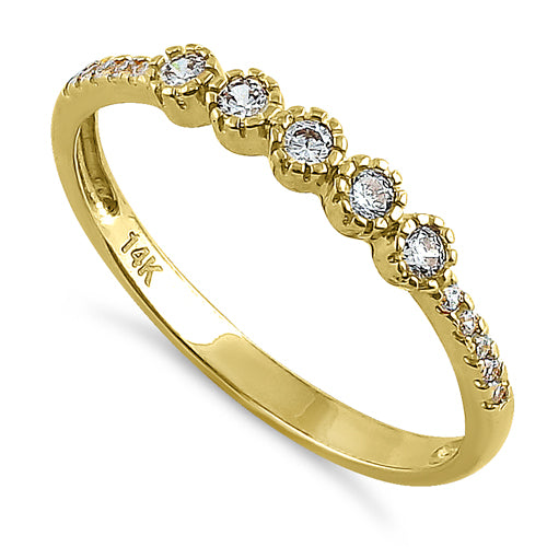 Solid 14K Yellow Gold Five Round CZ Ring