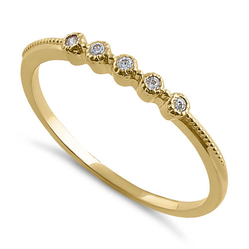 Solid 14K Yellow Gold Thin Stackable CZ Ring