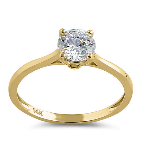 Solid 14K Yellow Gold Round Solitaire CZ Ring