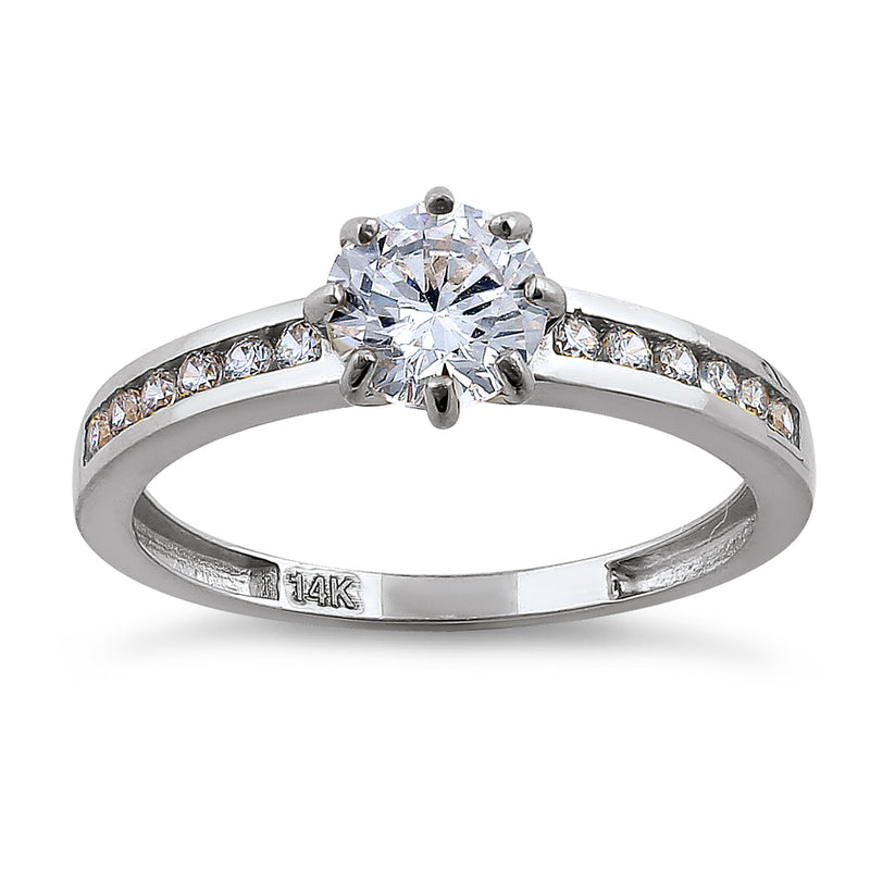 Solid 14K White Gold Round Cut CZ Engagement Ring