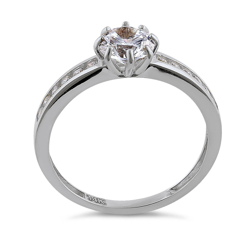 Solid 14K White Gold Round Cut CZ Engagement Ring