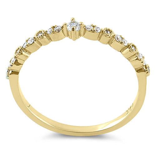 Solid 14K Yellow Gold Half Eternity Clear Round CZ Ring