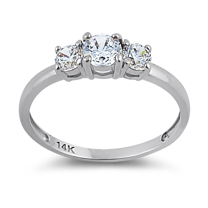 Solid 14K White Gold Triple Round Cut CZ Engagement Ring