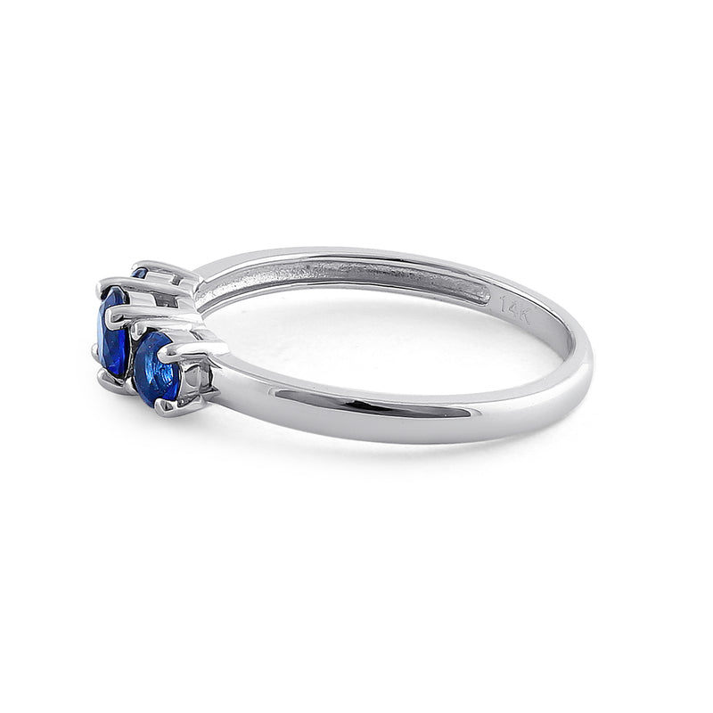 Solid 14K White Gold Triple Round Blue Sapphire CZ Ring