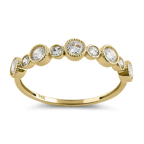 Solid 14K Yellow Gold Half Eternity Round CZ Ring