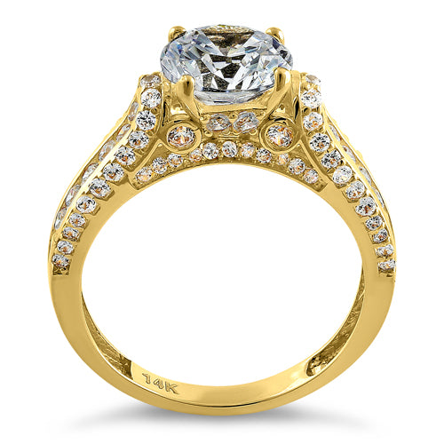 Solid 14K Yellow Gold Majestic Round CZ Engagement Ring