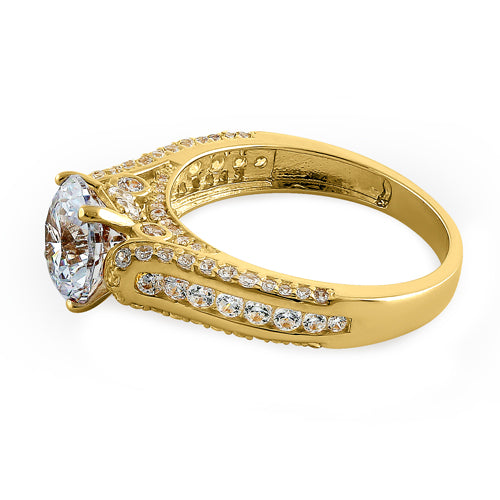Solid 14K Yellow Gold Majestic Round CZ Engagement Ring