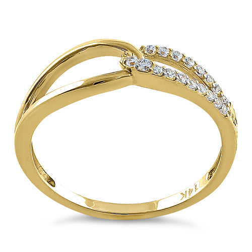 Solid 14K Yellow Gold String Knot Round CZ Ring