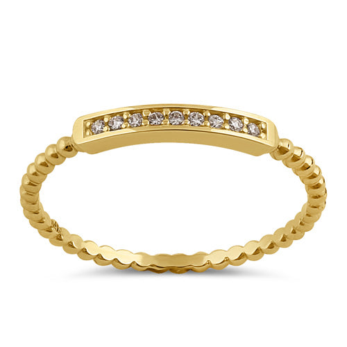 Solid 14K Gold Bead and Bar with Clear CZ Ring