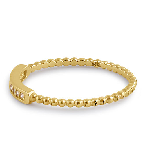 Solid 14K Gold Bead and Bar with Clear CZ Ring