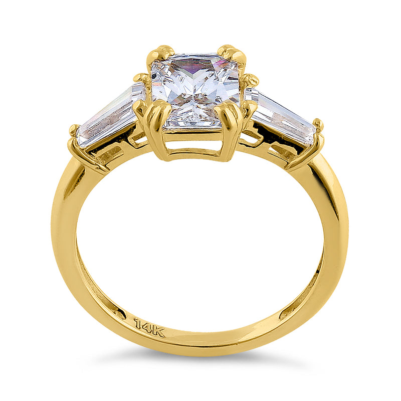Solid 14K Yellow Gold Radiant Cut CZ Engagement Ring