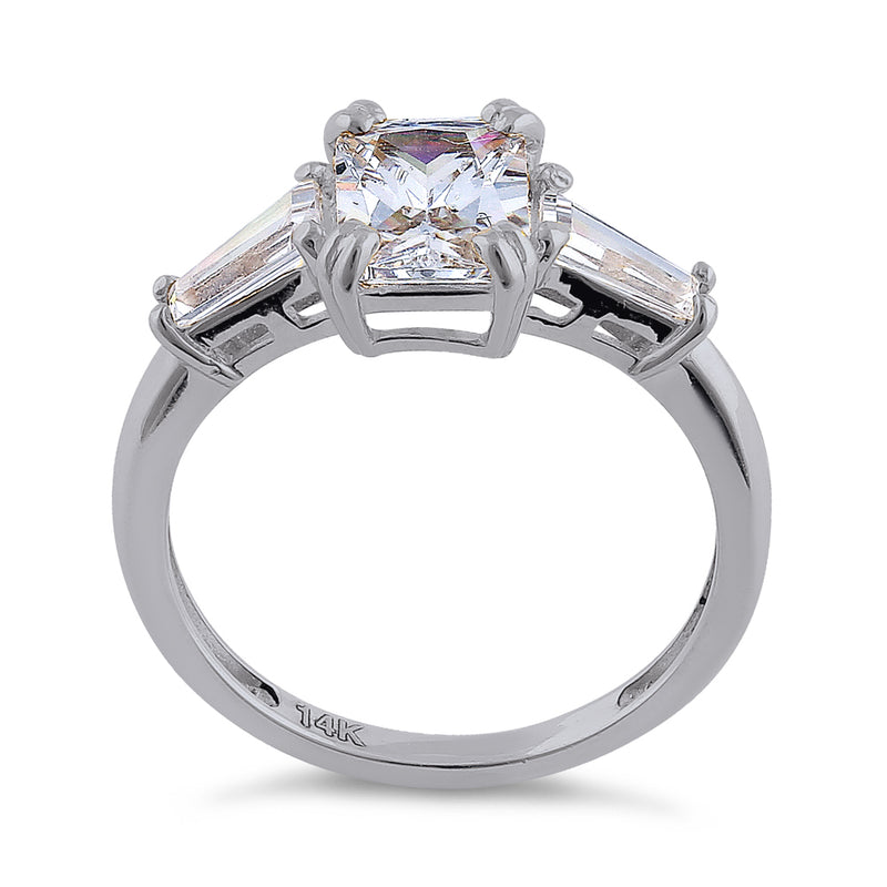 Solid 14K White Gold Radiant Cut CZ Engagement Ring