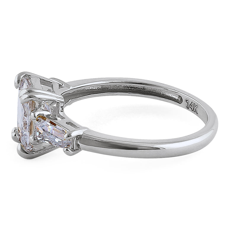Solid 14K White Gold Radiant Cut CZ Engagement Ring