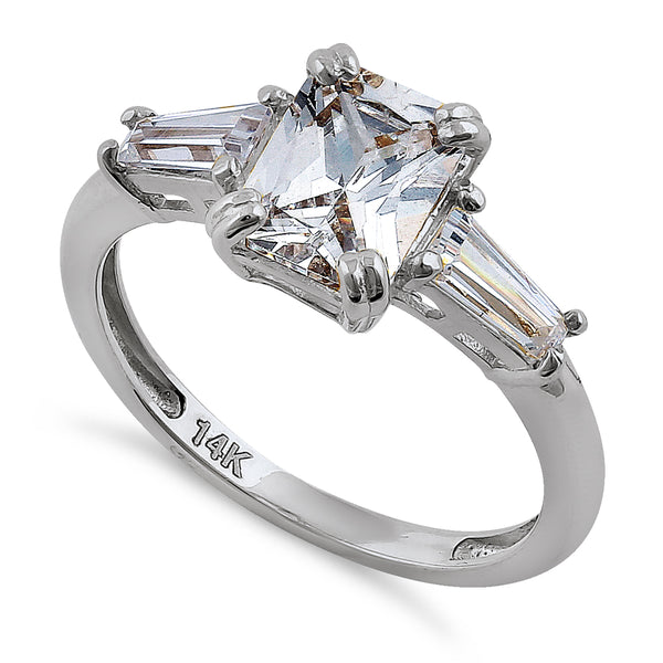 Solid 14K White Gold Radiant Cut CZ Engagement Ring