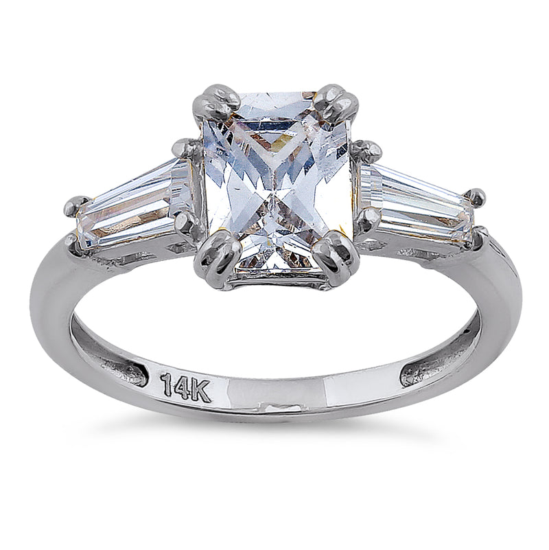 Solid 14K White Gold Radiant Cut CZ Engagement Ring