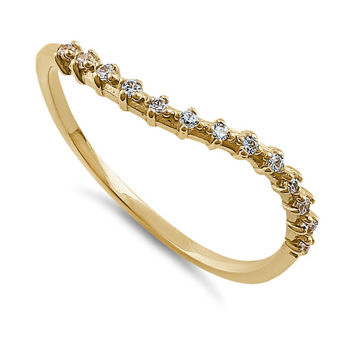 Solid 14K Yellow Gold Wave Accent Round Clear CZ Ring