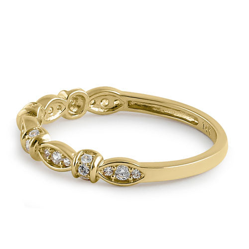 Solid 14K Yellow Gold Half Eternity Round Marquise CZ Ring