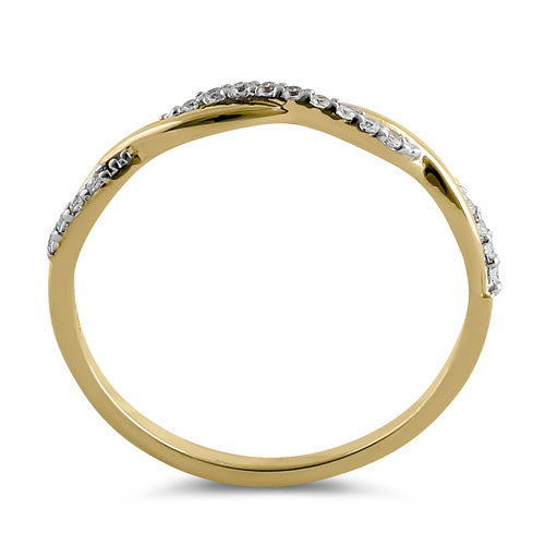Solid 14K Yellow Gold Twist CZ Ring
