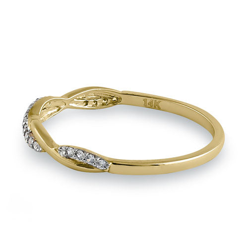 Solid 14K Yellow Gold Twist CZ Ring