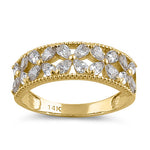 Solid 14K Yellow Gold Flower CZ Ring