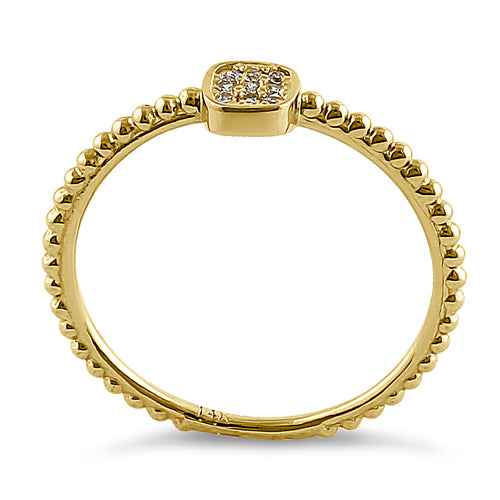 Solid 14K Yellow Gold Modern Abstract Round CZ Ring