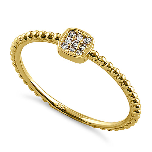 Solid 14K Yellow Gold Modern Abstract Round CZ Ring