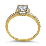 Solid 14K Yellow Gold Halo Cushion Cut CZ Engagement Ring