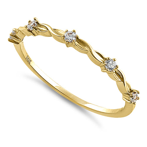 Solid 14K Yellow Gold Simplistic Twist Half Eternity Round CZ Ring