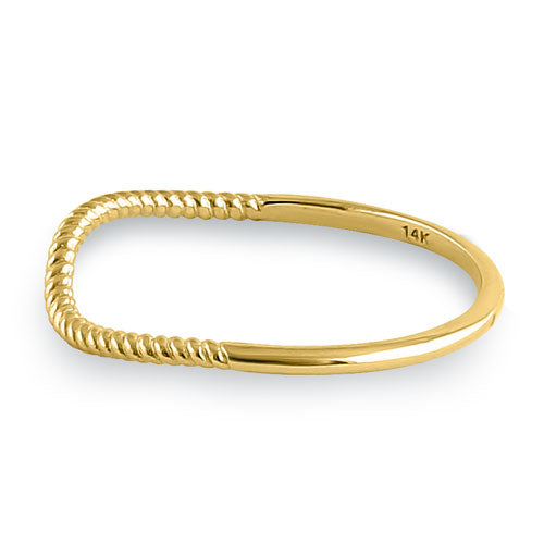 Solid 14K Yellow Gold Curved Rope Ring