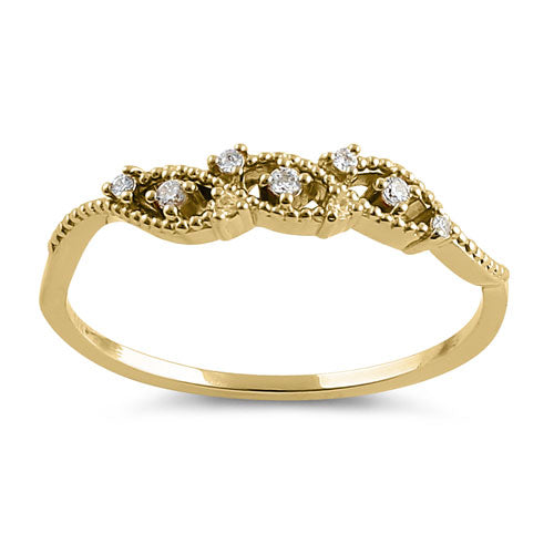 Solid 14K Yellow Gold Abstract CZ Ring